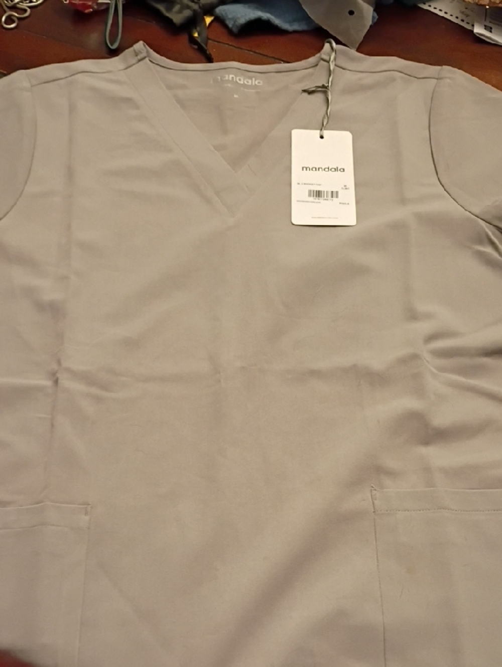 Mandala Men's V-Neck Scrub Top in Light Gray
